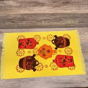 Vintage Cannon American Folk Art Floral Flower Jugs Fringed Hand Towel cotton